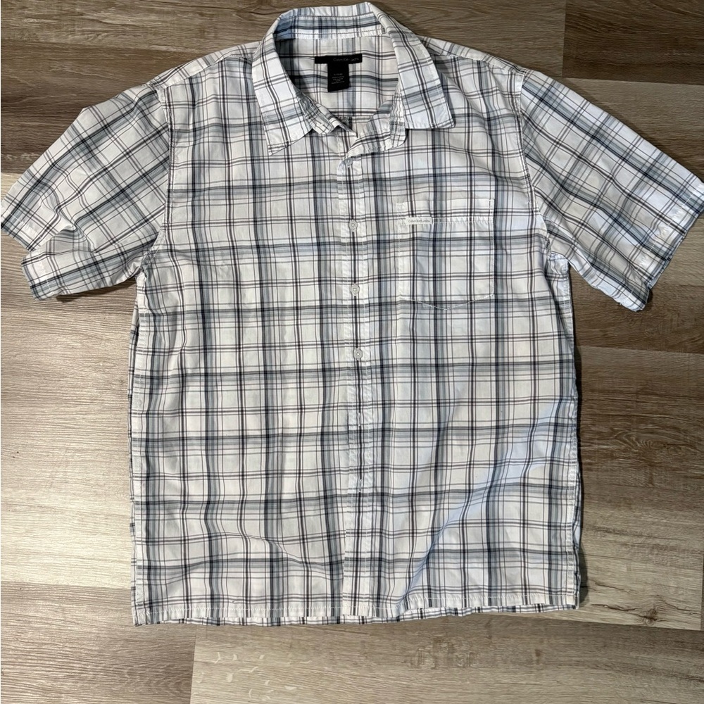 Calvin Klein Jeans White and Gray Checkered Shirt